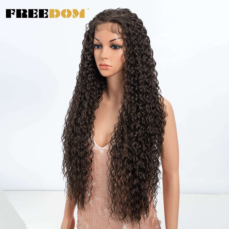 FREEDOM Front For Black Women 30 Inch Long Curly Ombre Blonde Highlight Lace Wig Synthetic Cosplay Wigs