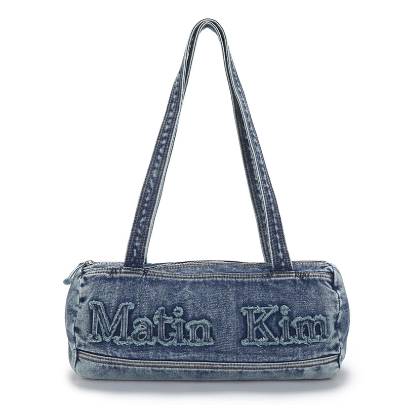 Niche Design 2024 New Vintage Embroidered Denim Single Shoulder Travel Fiess Casual Portable Pillow Bag Women
