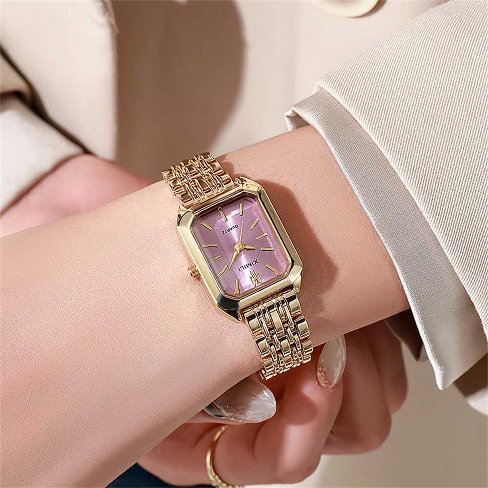 Luxury Ladies Fashion Quartz Watch Simple Scale Square Quality Gold Plated Women Watches Business Stainless Steel Folding ClockX240920