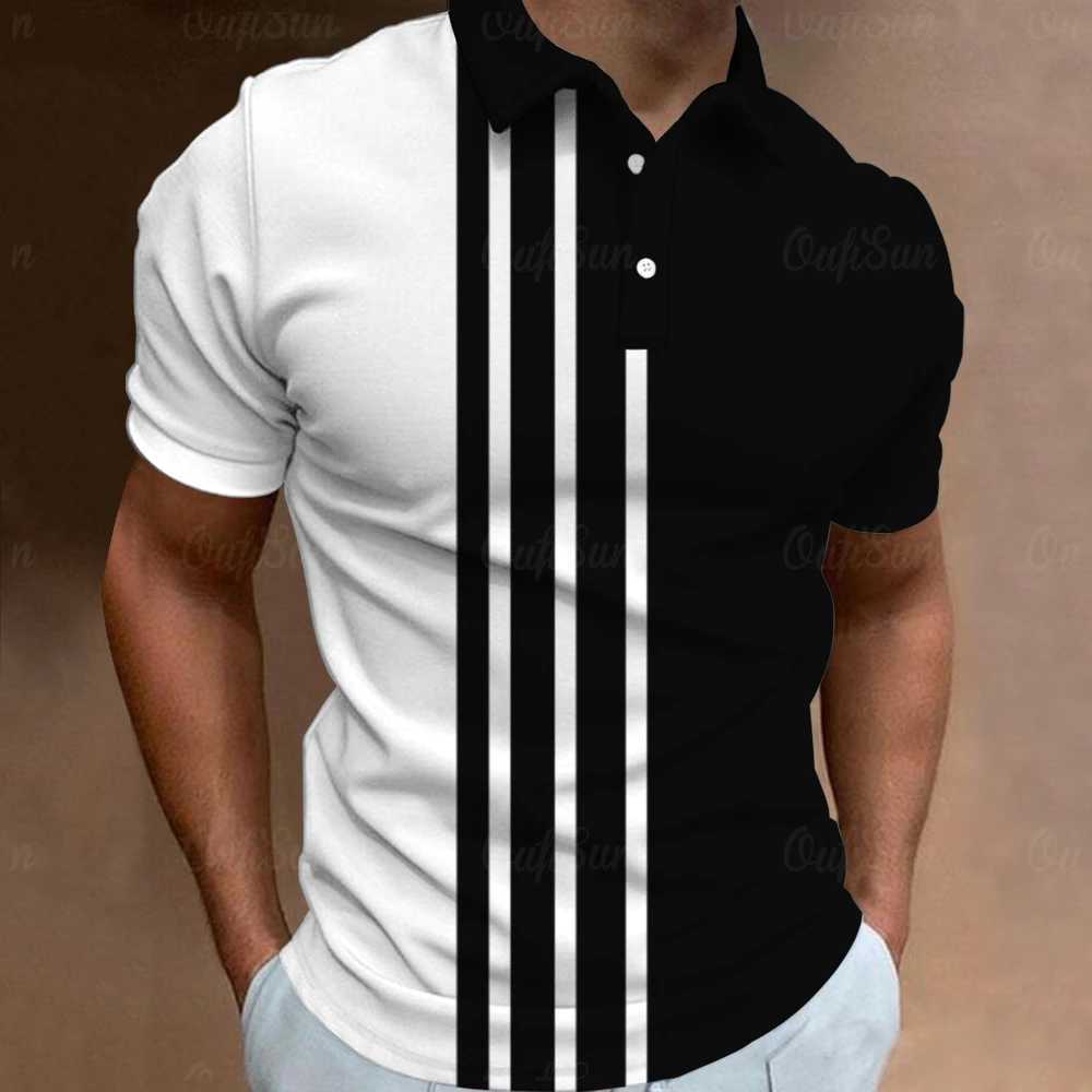 Fashion Polo Shirt For Men 3d Stripe T-Shirt Tops Summer Short Sleeve High Quality Polo Shirts Black Tees Casual Male Clothes XLX240920