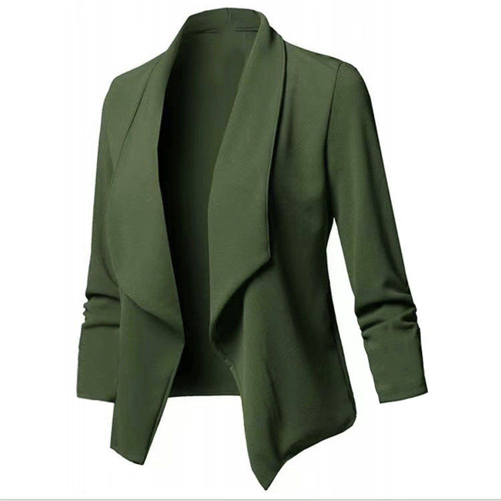 Women OL Oversized S-5XL Female Notched Long Sleeve Pleated Slim Business Workwear Cardigan Blazers Coats ZC545