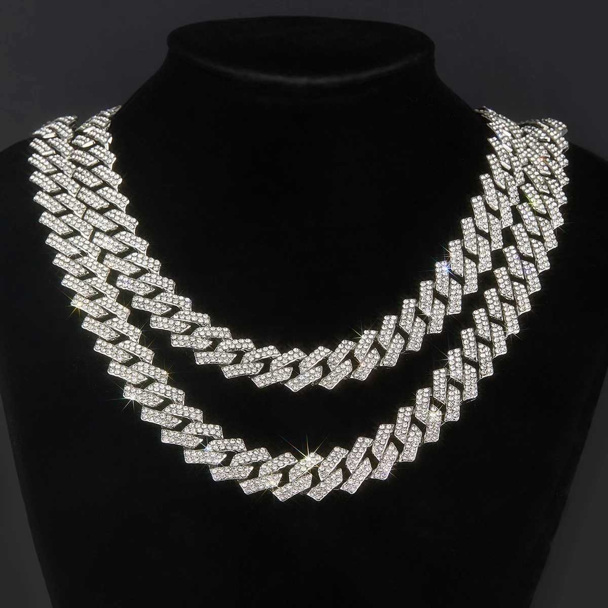 Mens 15MM Cuban Chain Iced Silvery/Golden Miami Cuban Necklace Shiny Necklace Bracelet Hip Hop jewelryX240919