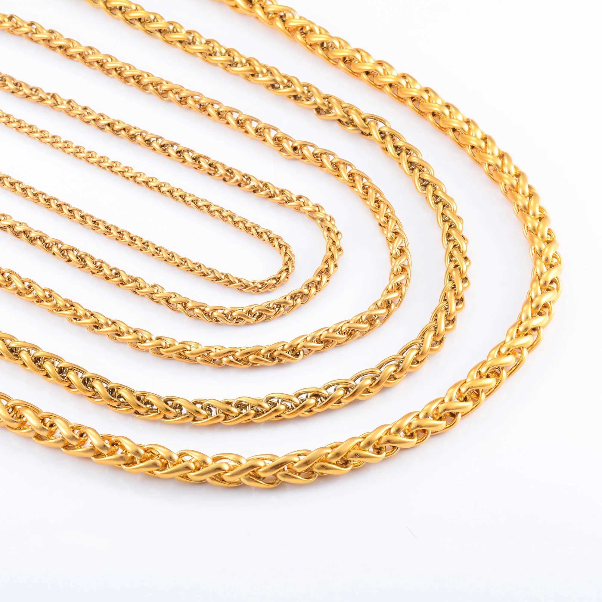 Stainless Steel Link Wheat Chain Long Necklace for Men Women Jewelry Accessories Gold Color Plated Choker on the Neck Collar DIYX240919