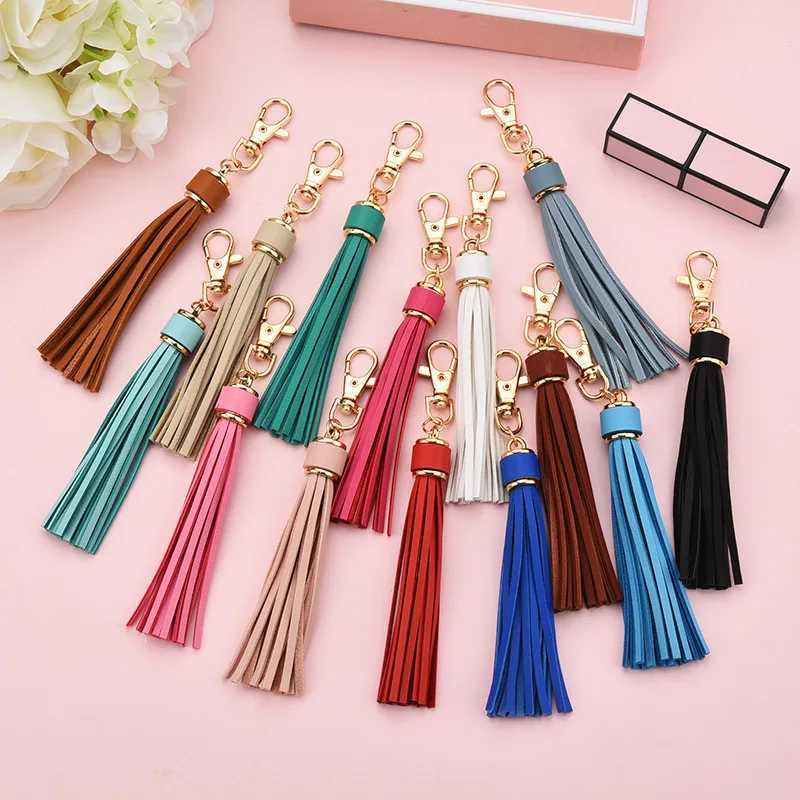 33 Colors Creative PU Leather Tassels Keychain Charms Car Keyring Pendant For Women Child Bag Tassels Trinket Jewelry GiftX240919