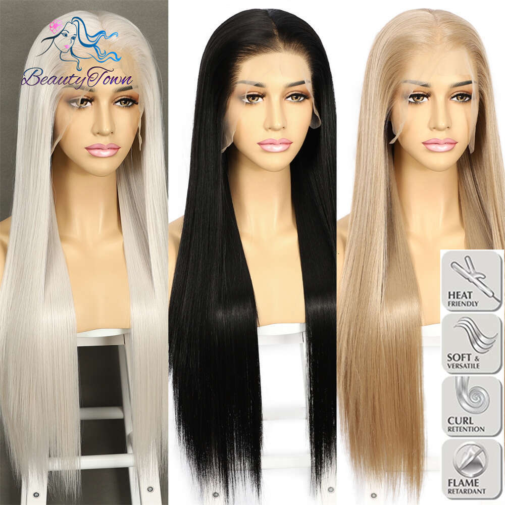 Summer 30'' 13X6 Bone Straight Synthetic Woman Wigs HD Transparent Lace Wig Prepluck Daily Wear Futura Heat Resistant Fiber Made
