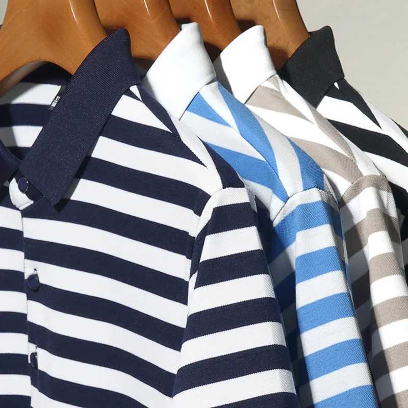 2024 Mens New Striped Cotton Business Casual Short sleeved POLO Shirt Fashion Short sleeved Comfortable and Breathable TopX240920