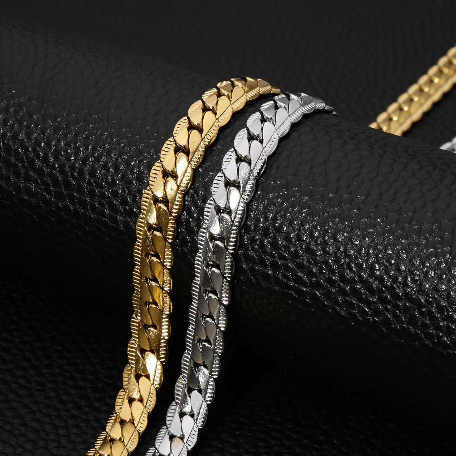 HIYEE Punk 3/4/5/6/7mm Embossed Flat Snake Chain Necklace Gold/Silver Colored Stainless Steel Chain Men Women Fashion JewelryX240919