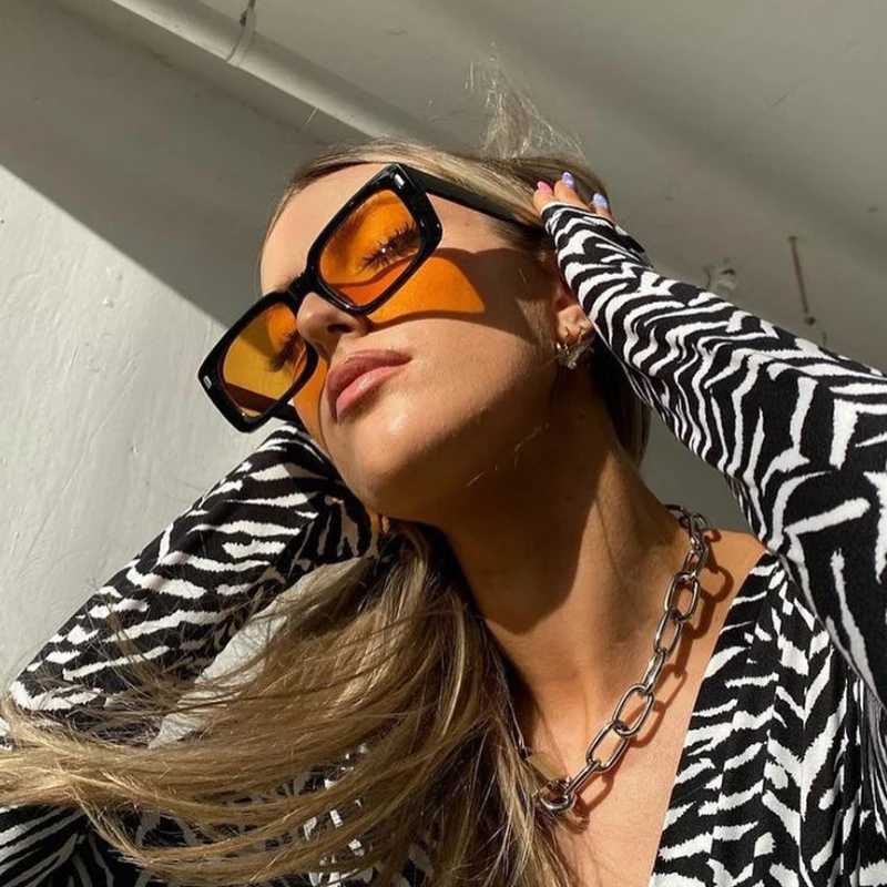 Square Vintage Sunglasses Woman Brand Designer Retro Sun Glasses Female Fashion Rivet Black Orange Yellow Mirror Oculos De SolX240920
