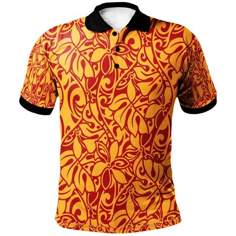 Polynesian Pattern Polo Shirt Men Hawaii Maori 3d Print Lapel Short Sleeves Loose Button Tee Shirts Casual Streetwear T-ShirtXJ240920