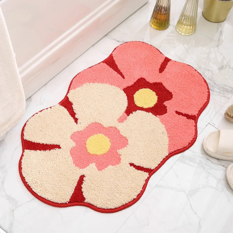 Plush Floral Bath Mat Soft Absorbent Anti-Slip Rug for Bathroom Bedroom R814 H260226