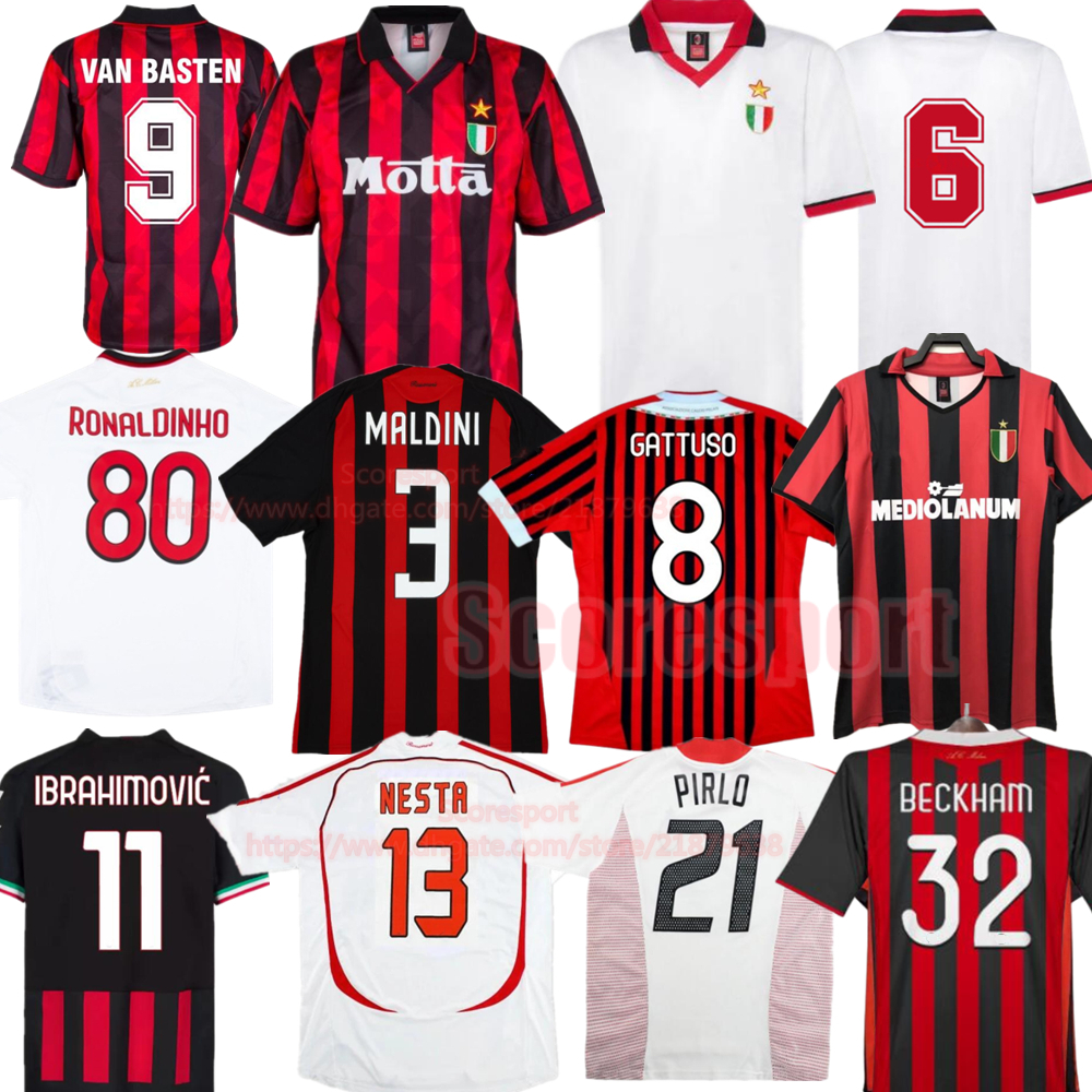 MALDINI BARESI MIlan VintageSoccer Jerseys 93 94 GATTUSO NESTA Classic Football Shirt 04 05 06 07 SHEVCHENKO PIRLO 02 03 Retro Football Shirts Kit 88 89