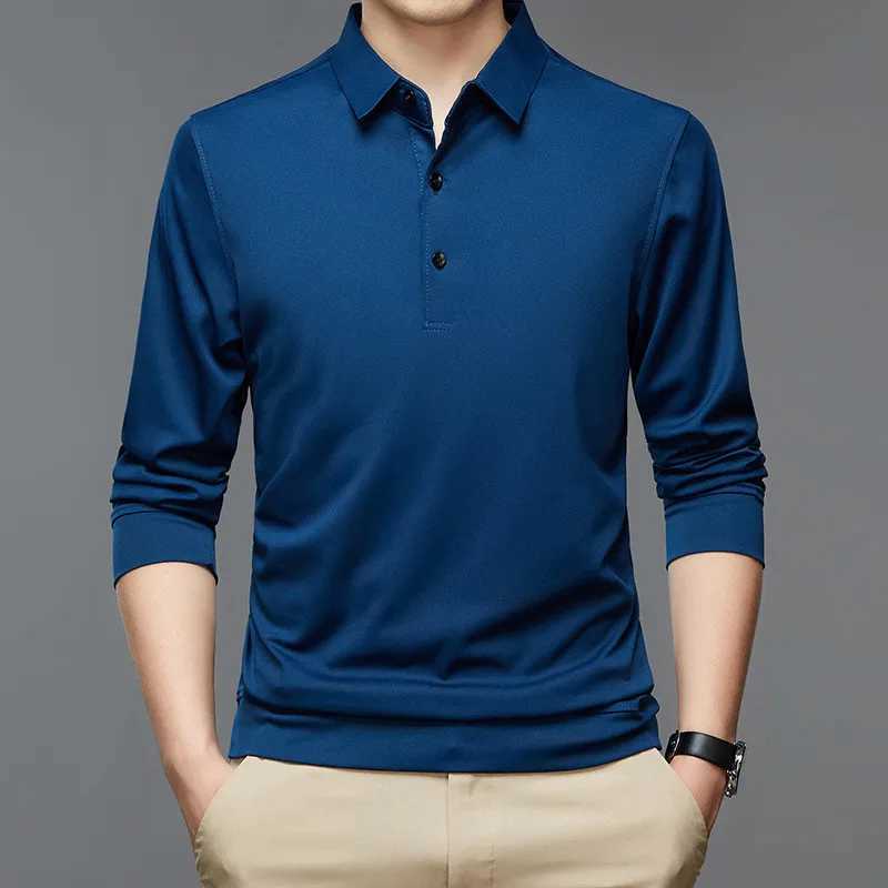 Fashion Men New Business Solid Polo Shirts Spring Autumn Thin Long Sleeve Button Lapel Male Clothing Loose Casual T-Shirt TopsX240920