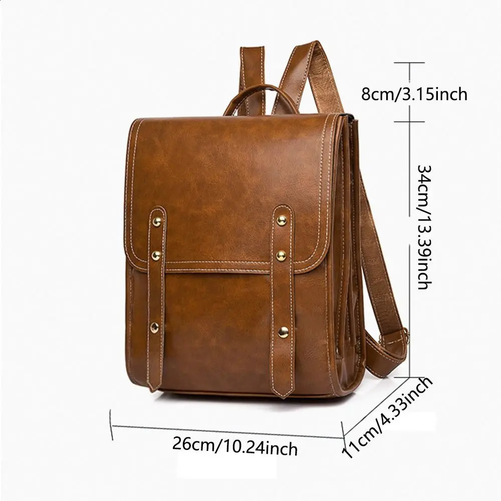 Pure leather backpack retro womens notebook bag brown synthetic leather backpack wallet weekend travel bag 240918