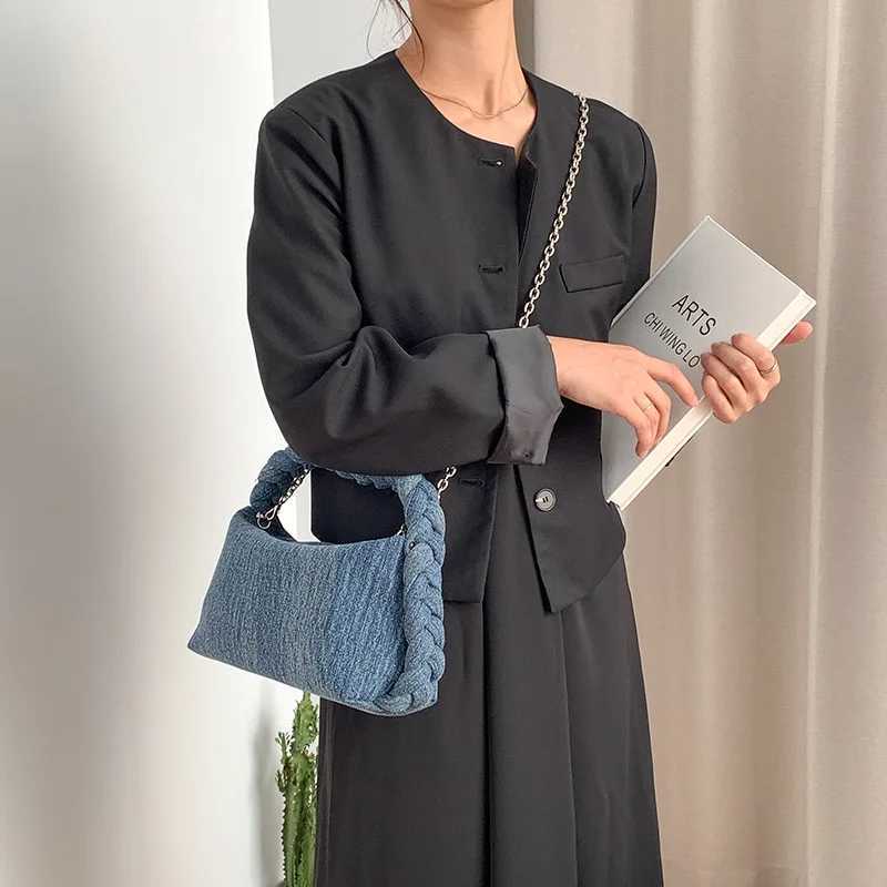 Hand Woven Handbag Fashion Chain Messenger Bag Ladies s Versatile Denim for Ladies Handbags 240920
