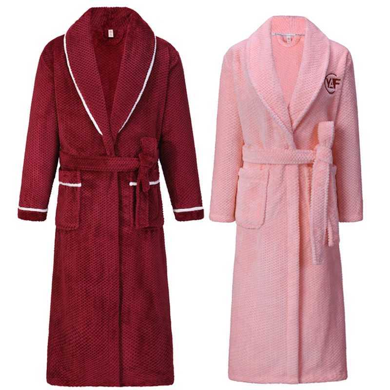 Winter Thickened Coral Fleece Mens Sleepwear Long Robe Warm Flannel Nightwear Sexy Couple Bathrobe Loose Home Wear Loungewear Y240919