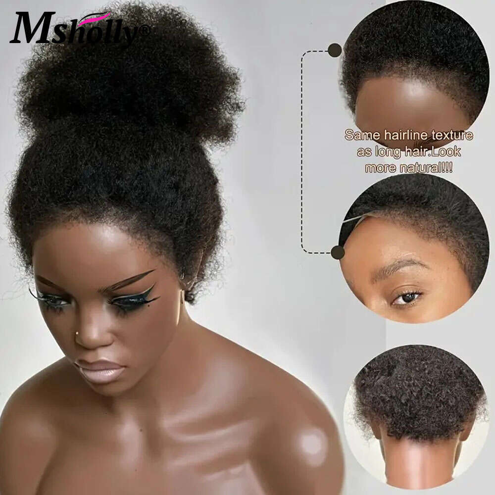 Afro Curly Wigs For Black Women 180% Density Brazilian Remy With Bleached Knots 13x4 Lace Frontal Wig Human Hair