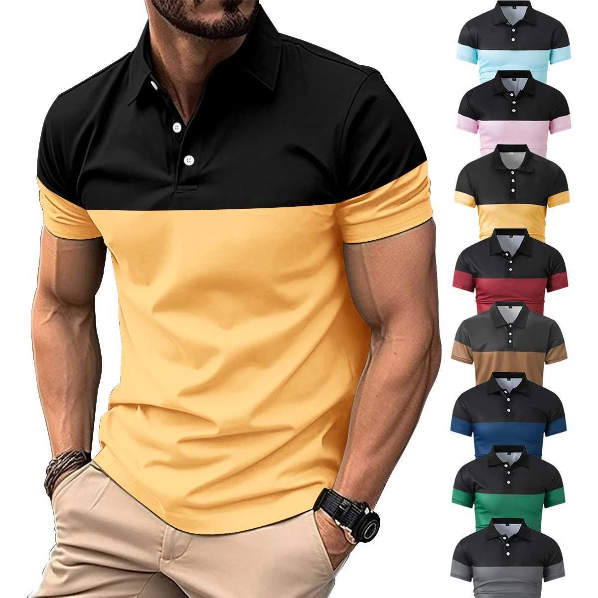 Mens casual short-sleeved polo shirt Fashion lapel button down shirt mens breathable T-shirt double color topX240920