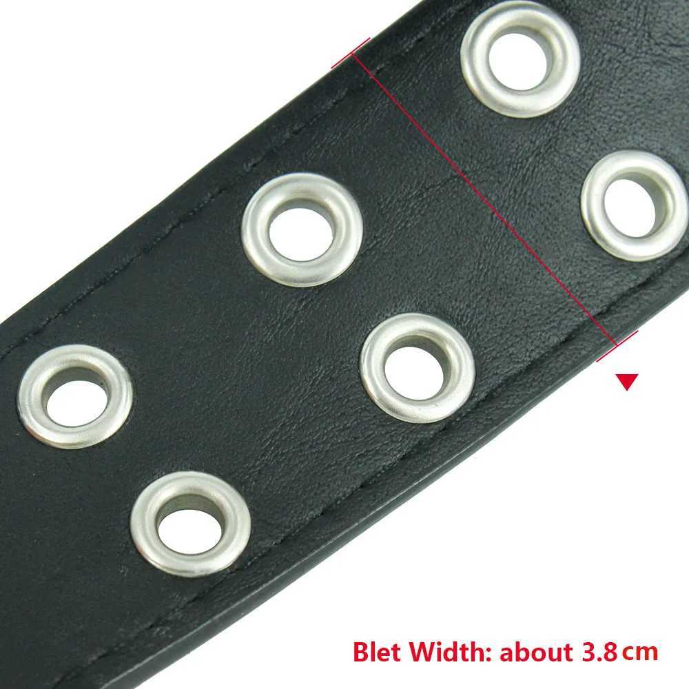 Fashion womens punk chain strap adjustable black double hole eye loop metal buckle leather mens jeans belt W240920