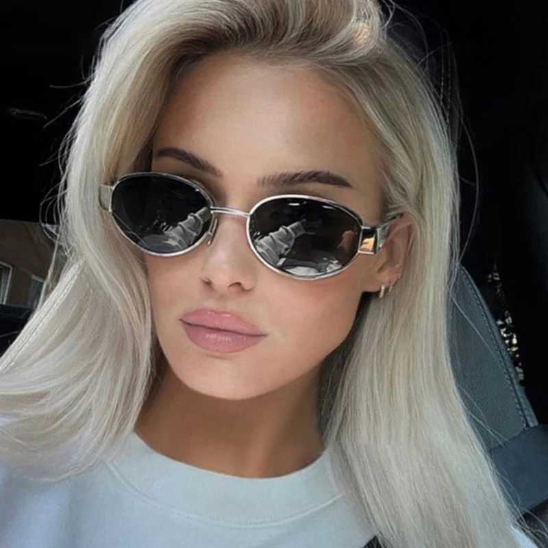 Small Metal Frame Oval Sunglasses for Women 2024 Brand Designer Fashion Luxury Shades UV400 Eyewear Men Vintage Sun GlassesX240920