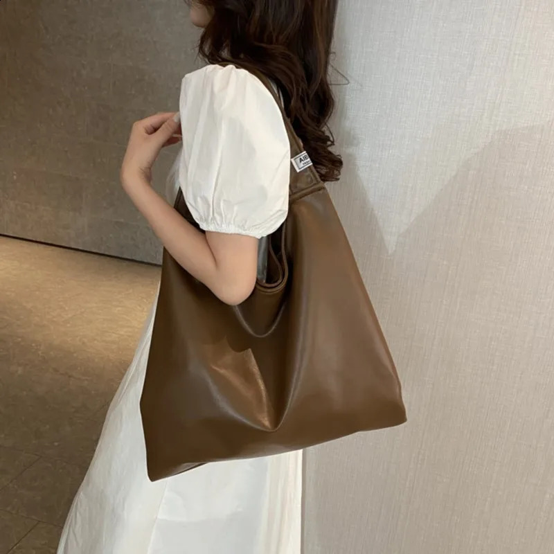Soft Pu Leather Shoulder Bags Big Women Shopping Tote Bag Fashion Simple Large Capacity Handbags Korean Underarm Bags 240918