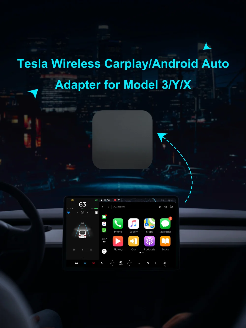 Car Wireless AI Box for Tesla Model 3 Y X S - Supports CarPlay & Android Auto with OTA Updates