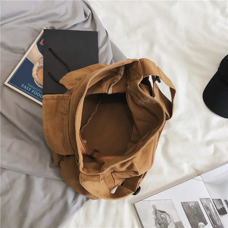 Large capacity canvas shoulder bag solid soft denim casual or travel womens fashion winter 240919