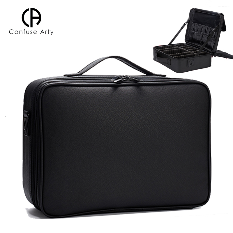 High Quality Waterproof Women PU Leather Bag Portable Cosmetic Case Large Capacity Make Up Insert Bag Travel Suitcase