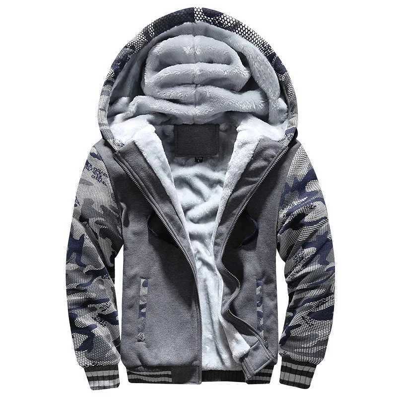 Mens Winter Camo Jacket Coat Fashion Wool Thickened Hoodie Brushed Long Sleeve Casual Street Wear Zipper Splice Coat M240919