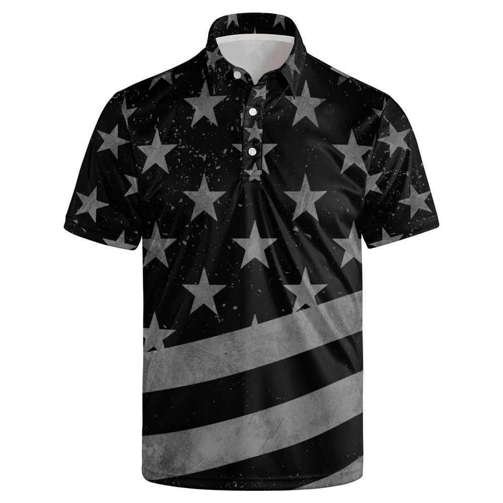 New Mens Striped Five-Pointed Star Printed Polo Shirt Mens Comfortable Fashion Golf Wear Mens Breathable Fitness Tennis WearX240920