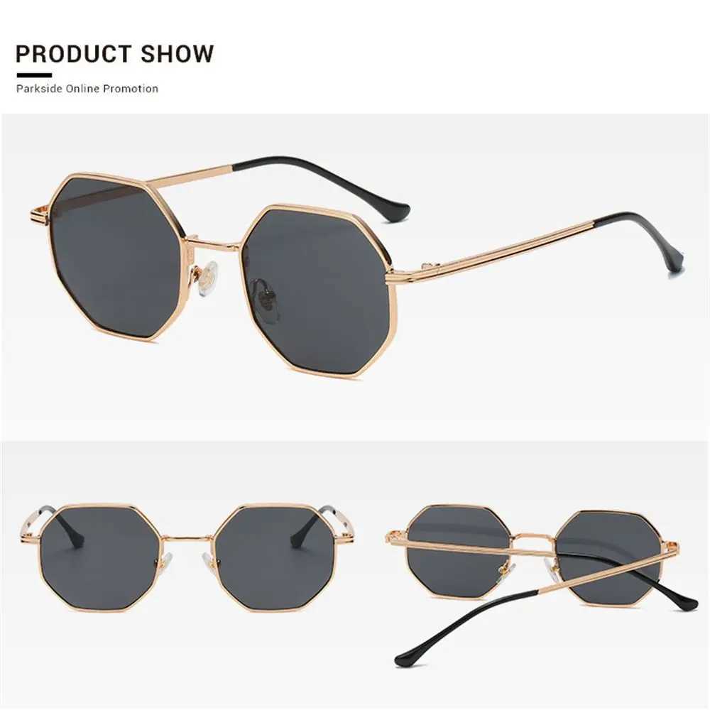 Luxury Retro Polygon Sun Glasses Square Sunglasses for Men Women Fashion Metal Frame Glasses UV Protection Vintage Metal ShadesX240920