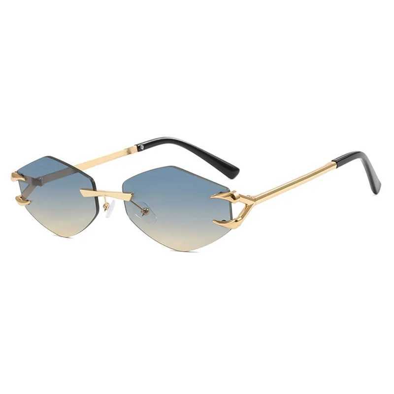 Rimless Diamond Sunglasses Square Women Men Retro Sun Glasses Brand Designer Eyewear UV400 Shades Oculos Female GafasX240920