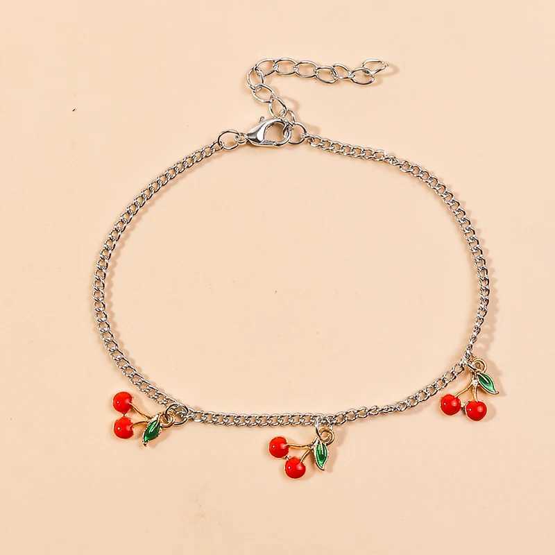Fashion Charm Red Cherry Gold Chain Anklets for Women Silver Color Adjustable Bracelets Anklet Ankle Jewelry Party Gifts Y240920
