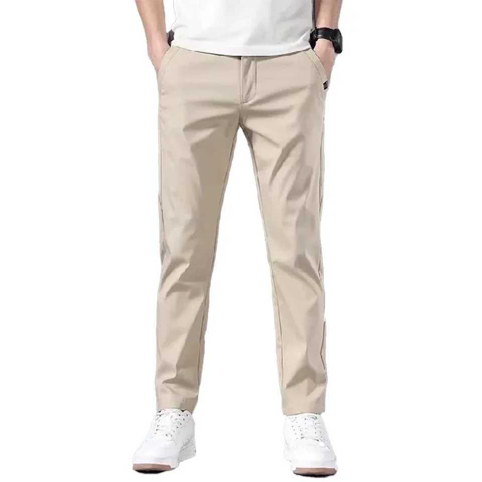 Mens slim fit elastic Chino Trouser casual flat front flexible classic full pants outdoor sports soft daily business pants W240919