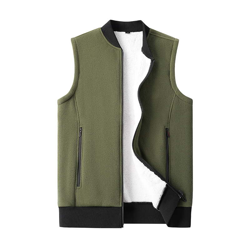 New Autumn Thick Warm Winter Men Solid Stand Collar Polar Fleece Sleeveless Vest Jacket Outdoor Sports Waistcoat Male