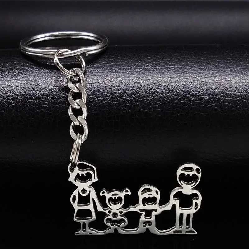 Family Boy Girl Mom Dad Gift Stainless Steel Key Ring Jewelry Silver Color Keychain Christmas Gifts llavero familia K346S01X240919