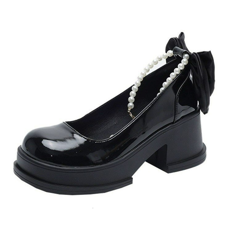 Fairy style dress, Mary Jane shoes, women's 2024 spring new style, French pearl, gentle and trendy, paired with thick heeled small leather shoes