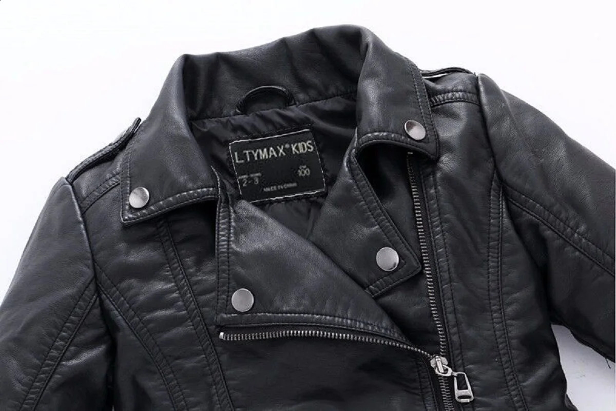 Fashion Classic Girl and Boy Black Motorcycle Leather Jacket Childrens Coat Spring and Autumn 2-14 Years 240918