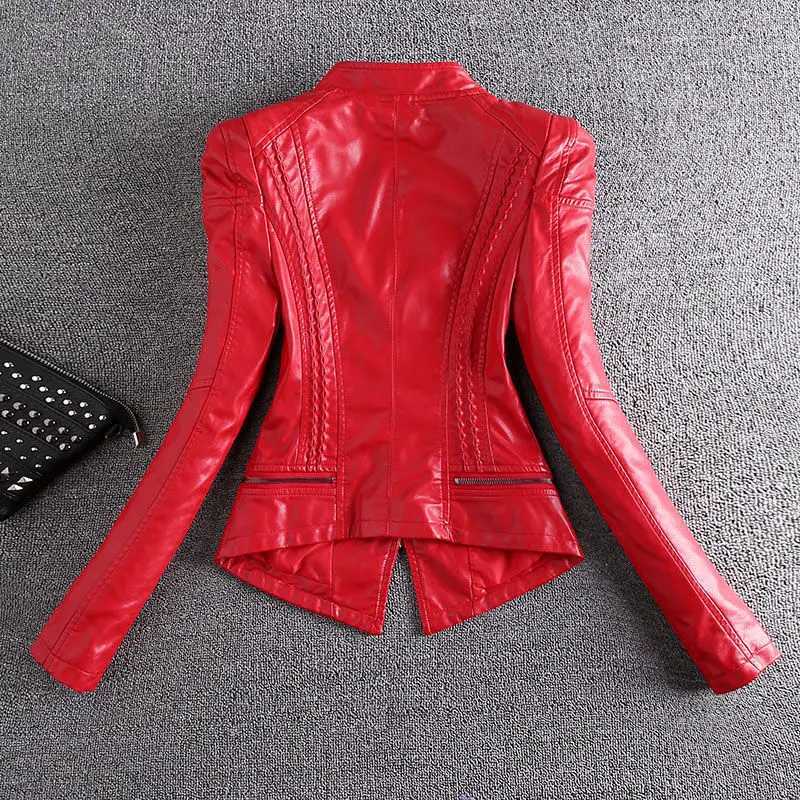 2023 Fashion Motorcycle Leather Jacket Women Spring And Autumn Rivet Coat Short Slim Coats Large size 4XLX240919