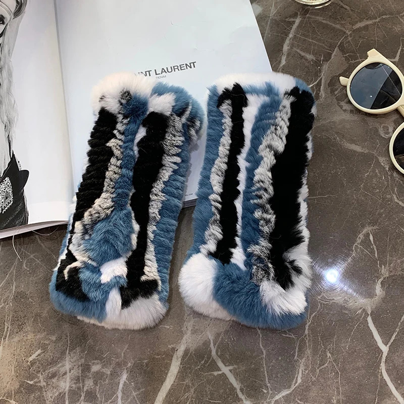 Winter Real Fur Golve Women Outdoor Warm 100% Real Rex Rabbit Fur Gloves Knit Thick Natural Soft Rex Rabbit Fur Mittens 240914