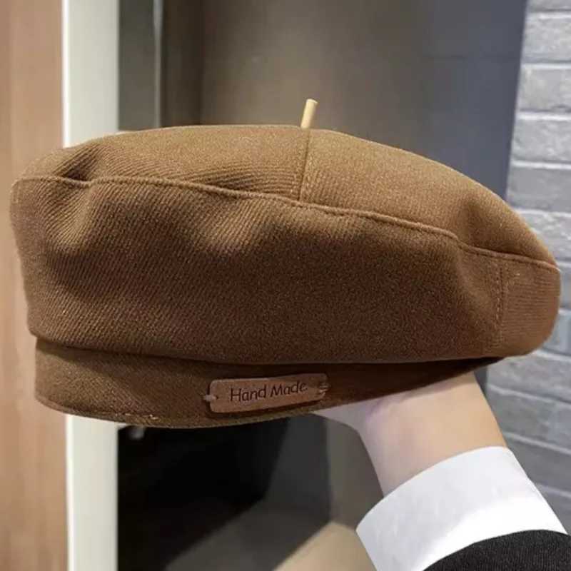 Retro Elegant Women Woolen Beret Female Cold Autumn Handmade Berets Khaki Black Artist Hat Girls Winter Delicate Texture CapX240919