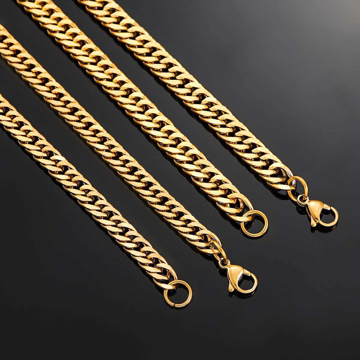 4.8mm/5.8mm/6.6mm/7.5mm/9.2mm Gold Color Stainless Steel Cuban Link Chains Classic Men Boy Curb Chunky Necklace 14 to 30 InchesX240919