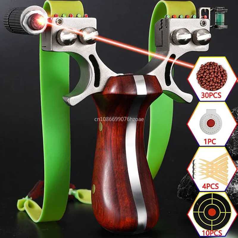 The solid wood handle is made of stainless steel material slingshot which can quickly compress outdoor professional hunting and shooting slingshot W24