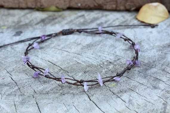 Simple Amethyst Adjustable Anklet Y240920