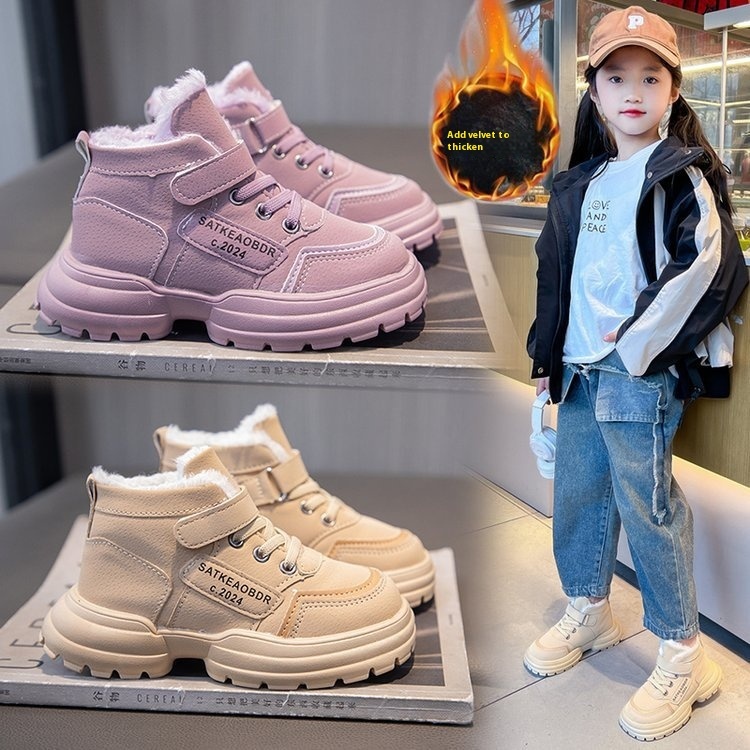 Children's plush thick high top cotton shoes 2023 winter new item, men's and women's fur integrated outdoor warm snow boots