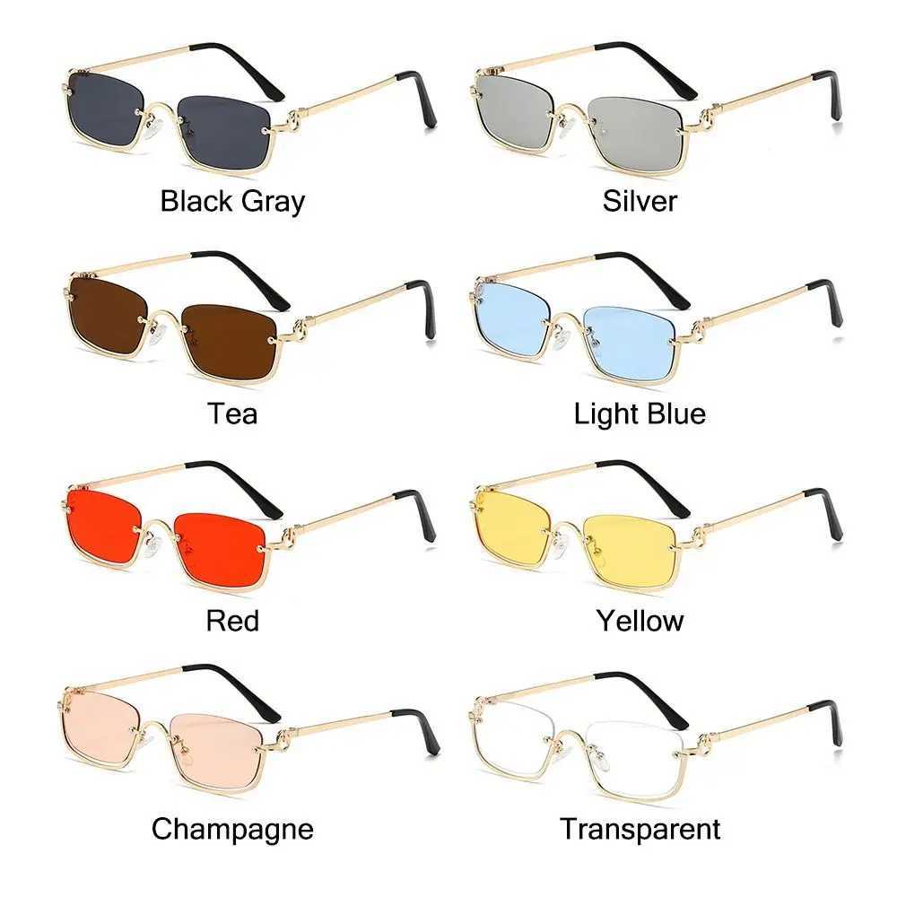 Small Square Womens Sunglasses Metal Half Frame Sun Glasses Vintage Shades UV400 Protection Trendy Narrow Hip Hop EyewearX240920
