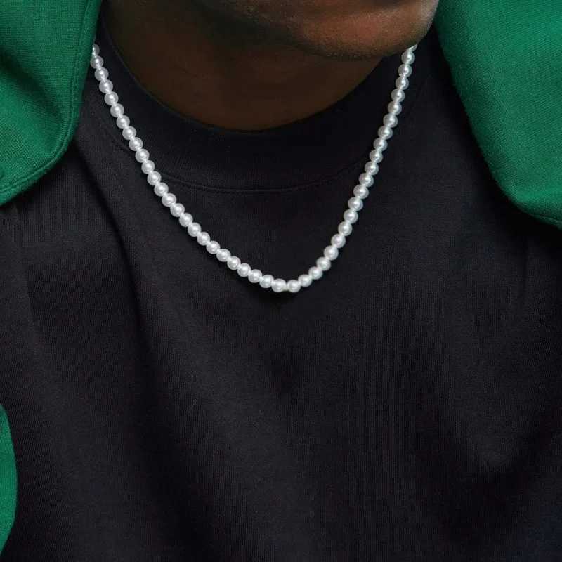 Boho Trendy Hip Hop Imitation Pearl Chokers Necklace for Men Women Exquisite Beaded Neck Chain Male Wedding Street Party JewelryX240919
