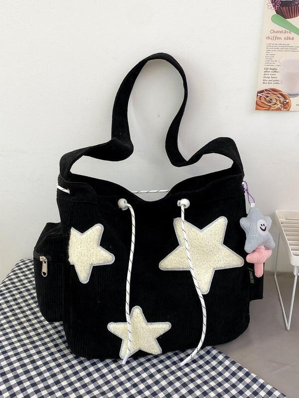 Women's Star Pattern Cute Casual Streetwear Large Capacity Everything Drawstring Design Bag for School College & Work Tote Bag, Outfits, Fall Fre