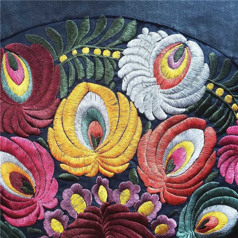 Vintage Oversized Multi Floral Embroidered Denim Jacket Women Cowboy Long Sleeve Lapel Casual Denim Coat Streetwear OutwearX240920
