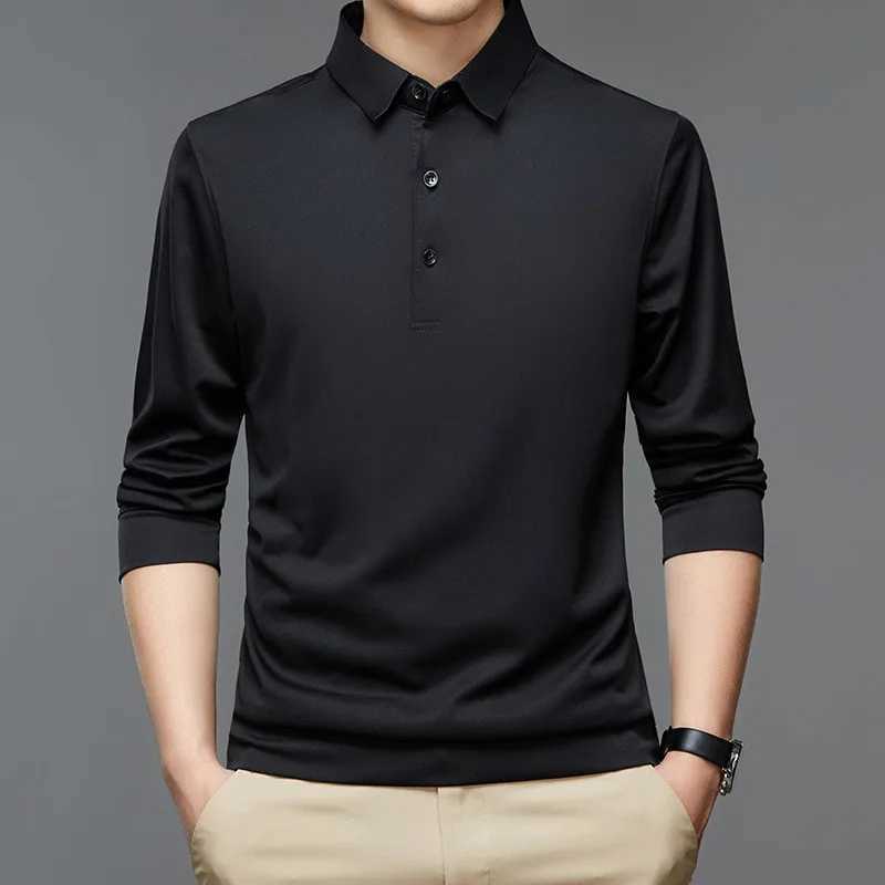 Fashion Men New Business Solid Polo Shirts Spring Autumn Thin Long Sleeve Button Lapel Male Clothing Loose Casual T-Shirt TopsX240920