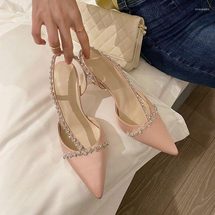 Sandals Elegant French Rhie Closed Toe Women's Pointed Small Heel Single-layer Shoes Stiletto Fairy White